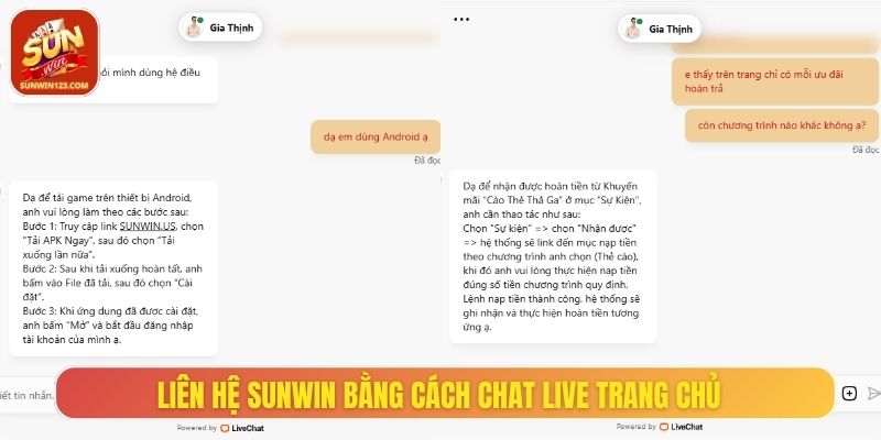 Chat Live ngay tại trang chủ Sunwin đơn giản, phản hồi nhanh