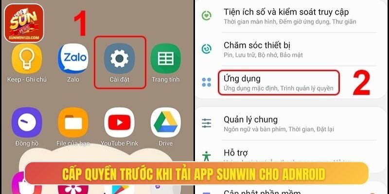 Người chơi cần cấp quyền để thiết bị cài đặt app Sunwin