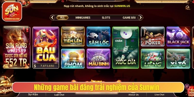 Những game bài đáng trải nghiệm của Sunwin